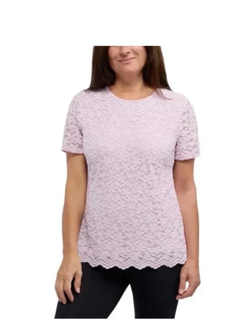 Teddi Rose Women's Lavender Lace Soft Romantic Feminine Short-Sleeve Top Size XL